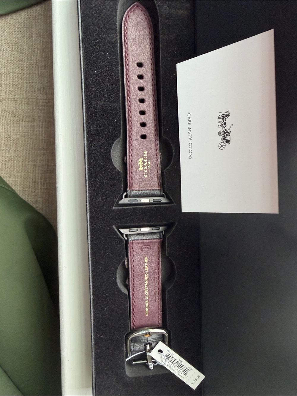 Coach Floral Leather Apple Watch Band - Black with Purple Flowers - Picture 3 of 6